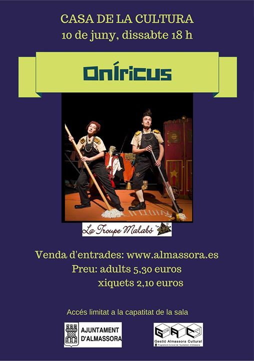 Actividades para niños en Castellón. Espectáculo familiar Onírucus Almassora